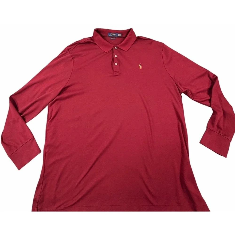 Polo Ralph Lauren Classic Fit Long Sleeve Polo Shirt Burgundy Red XXL Cotton